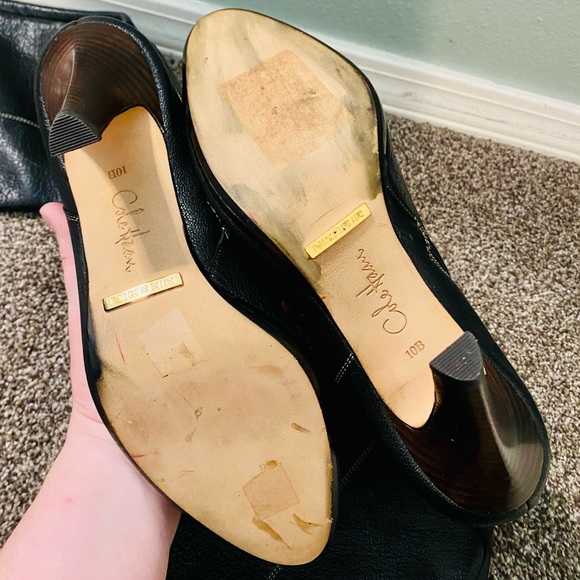 EUC Cole Haan Nike Air Sierra Black Pebbled Leather Tall Heeled Boots - Picture 14 of 17